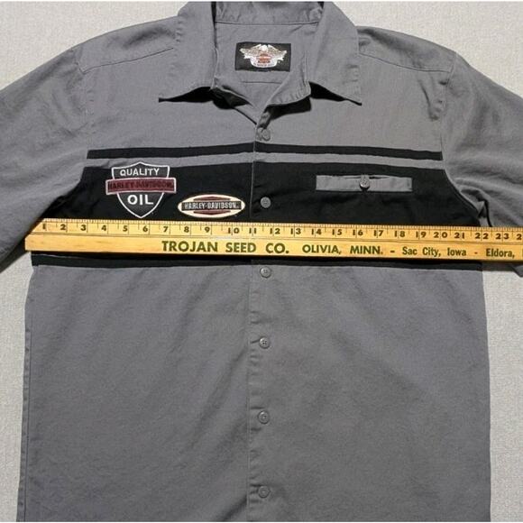 Harley-Davidson Oil Service Shirt Gray Black Patches 96619-07VM Vintage 2006 L - Picture 12 of 13
